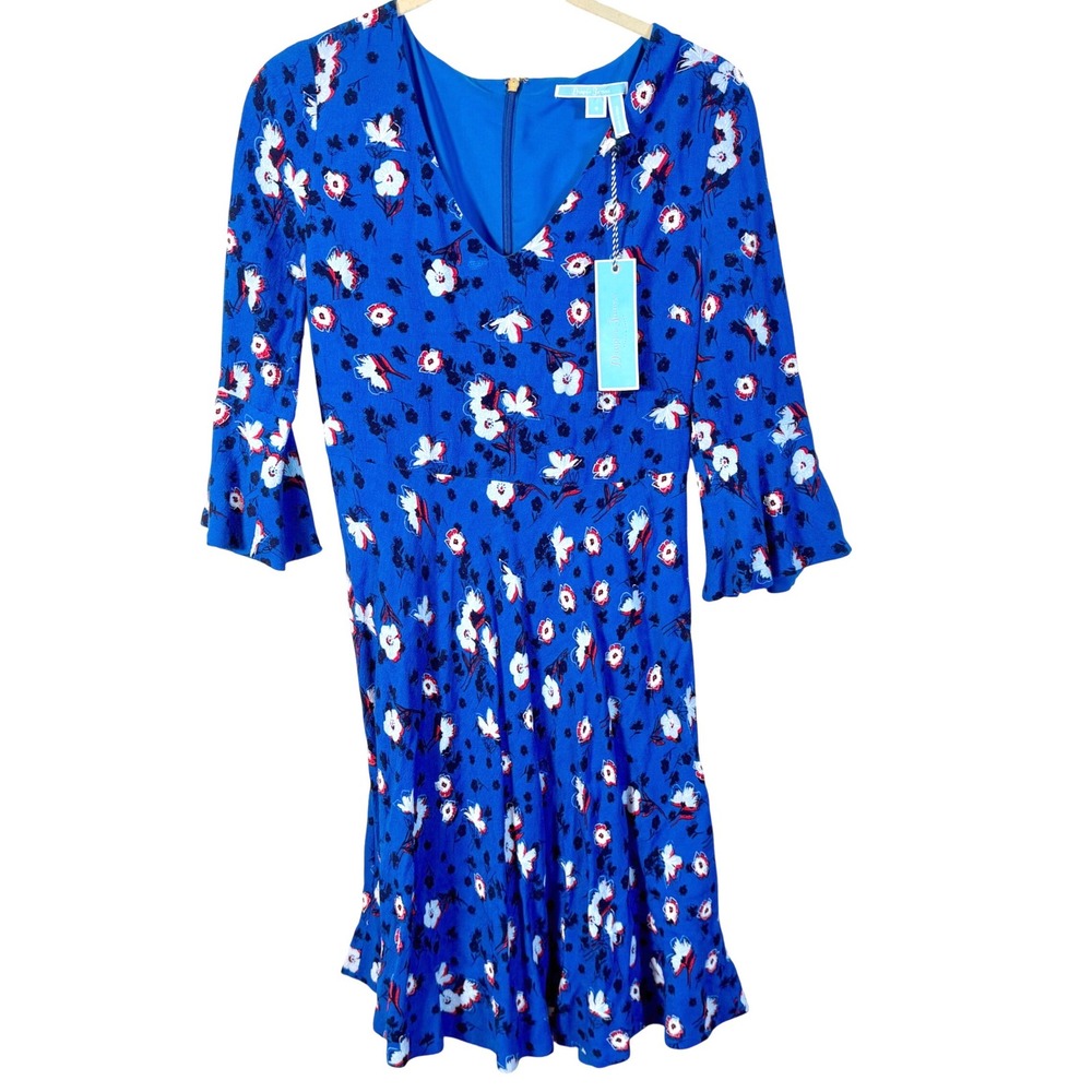 Draper James Royal Blue Floral A-Line Bell Sleeve Dress Size 6 NWT - Picture 2 of 10